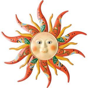 Metal Sun Wall Art Decor,17.3Inches Sun Face Garden Sculptures Statues Wall Art